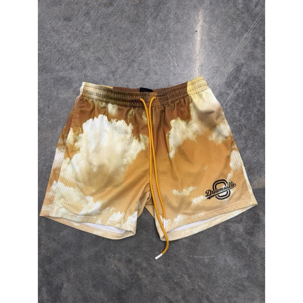 Overtime Athletics x Dreamville Tan/White Cloud Tie-Dye Print Mesh Shorts Mens S